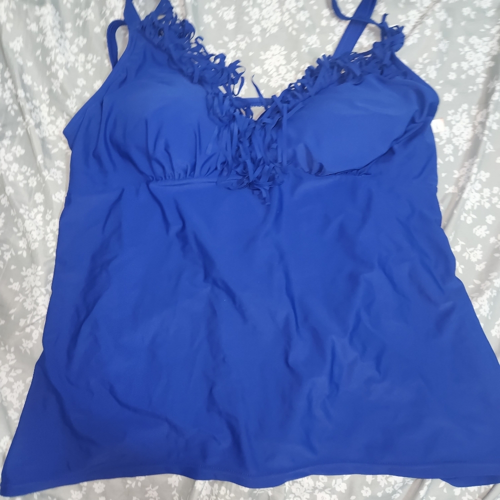 Blue Tankini Top with Ruffle Detail